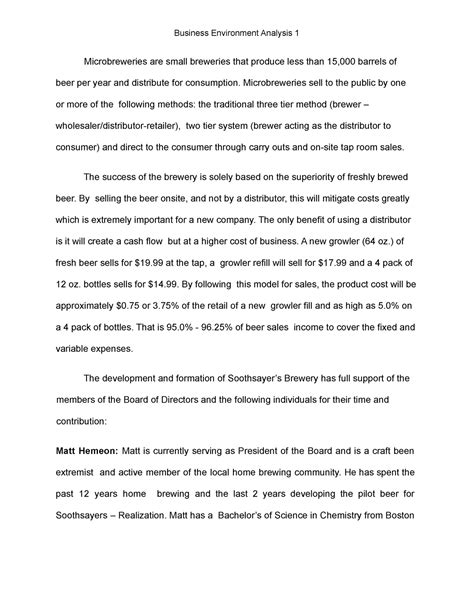 Business Environment Analysis - Microbreweries sell to the public by ...