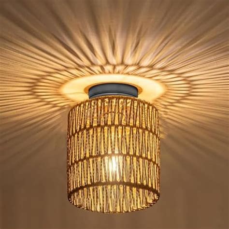 Buy Decorcity Mini Rattan Light Fixtures Ceiling Boho Lamp Fixture ...