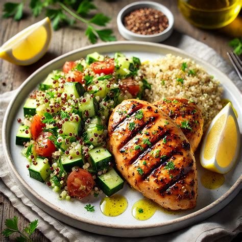 Grilled Lemon Herb Chicken with Quinoa Salad - recipeplatter