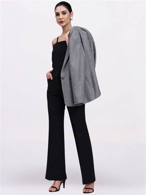 Women Grey Notch Collar Tailored Blazer