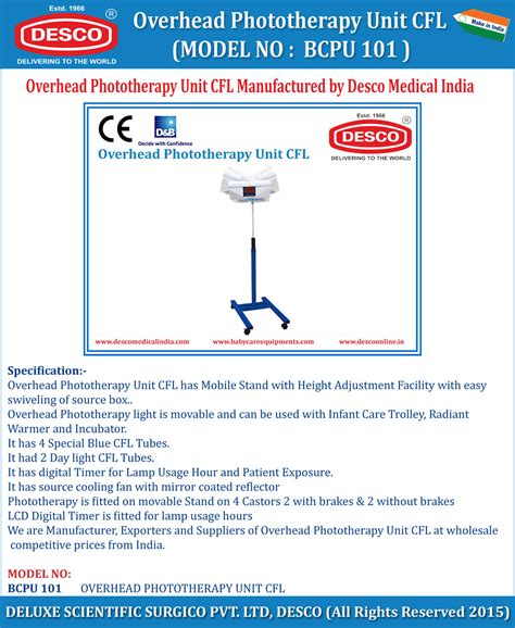 Overhead Phototherapy Unit CFL Manufacturer and Exporter India | DESCO