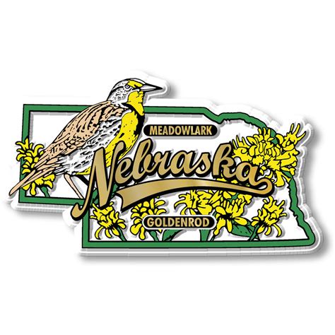 Nebraska State Bird and Flower Map Magnet by Classic Magnets