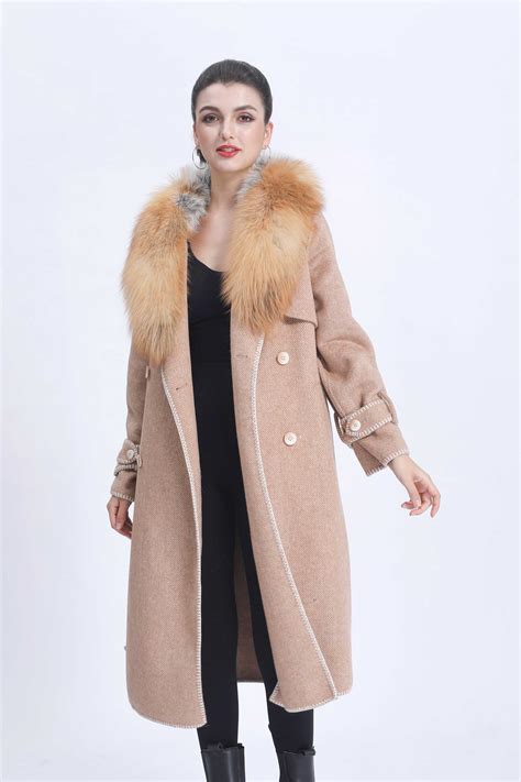 Janefur | Women's Double-faced Wool Coat with Luxurious Silver Fox Fur ...