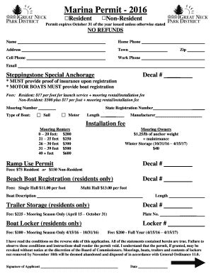 Fillable Online greatneckparks Marina Permit - 2016 - Great Neck Park ...