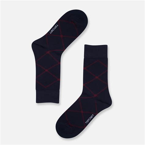 Buy Checkered Navy Crew Length Socks Online | Toffcraft