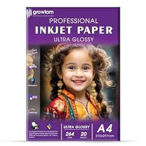 Growlam Ultra Glossy Photo Paper 264 GSM A4 Size Photo Paper– Water ...
