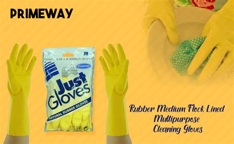 Primeway Rubber Medium Flock Lined Multipurpose Cleaning Gloves, Yellow ...