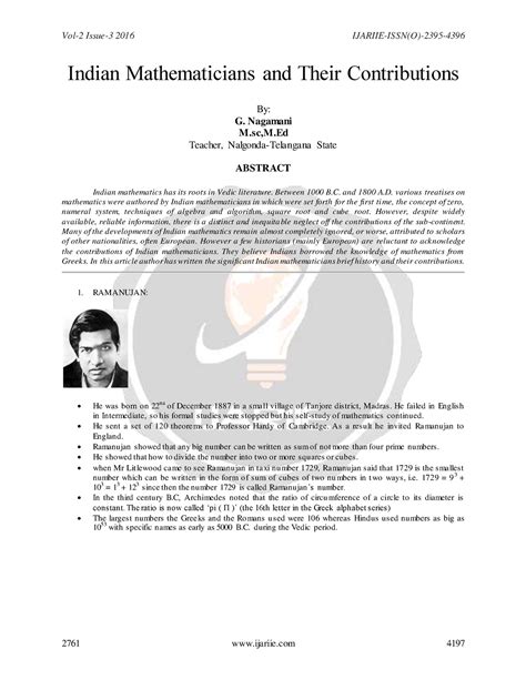 Indian Mathematicians and Their Contributions ijariie 2761 - Indian ...