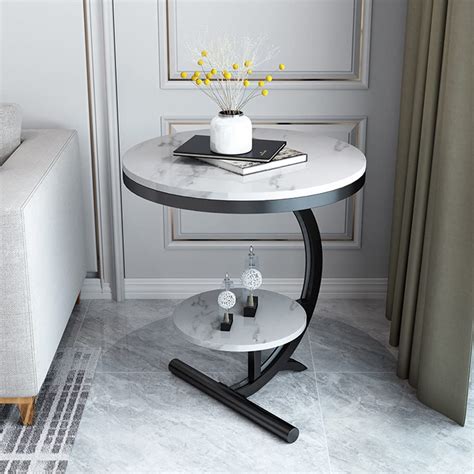 CYYTLFSD Luxury Marble Sofa Side Table 2 Tier Round Corner Table for ...