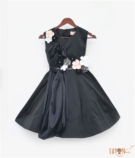 Buy Black Taffeta Silk Dress 3D Flowers for Girls Online – FayonKids