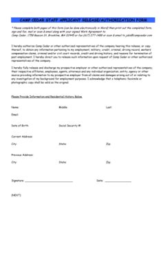 Fillable Online Release Authorization Form - Camp Cedar Fax Email Print ...