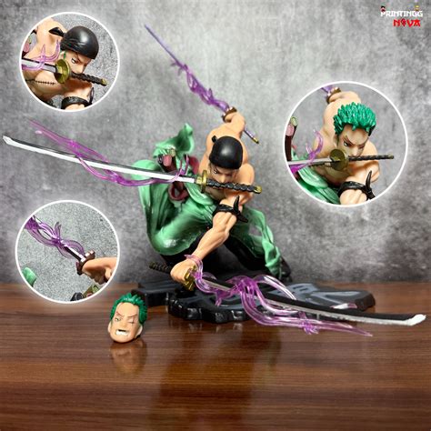 ONE PIECE RORONOA ZORO ACTION FIGURE WITH 3 SWORDS & 2 HEADS Premium P ...