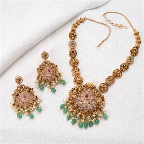 Traditional Swan Stoned Necklace Set – Bhramaka Jewellery