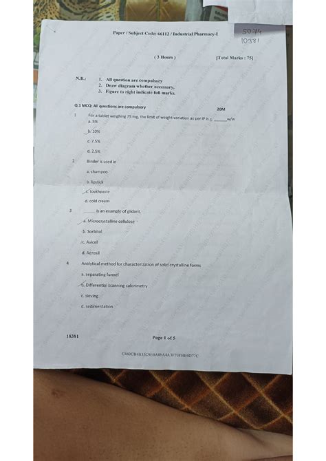 SEM 5 Papers - Question paper - T. Y. B. Pharmacy - Studocu