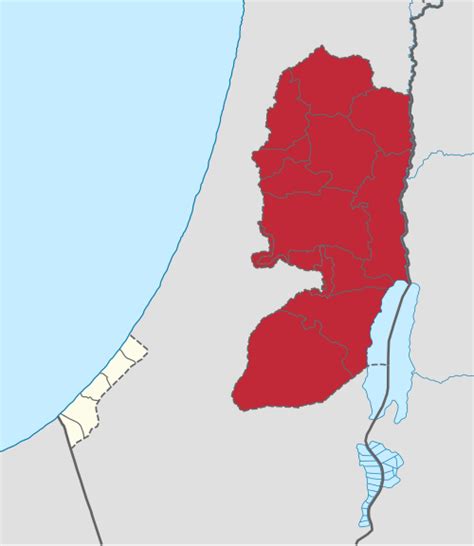 Location of the West Bank within the claimed territory of Palestine