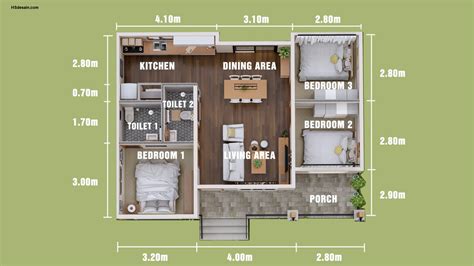 75 sqm One-Storey House Design with 3 Bedrooms ~ HSDesain.com