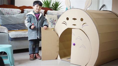 龙猫房子纸板房 DIY儿童亲子玩具纸房子 - YouTube