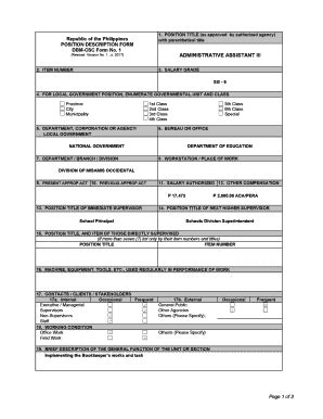 Position Description Form (DBM-CSC Form No. 1, Rev. Ver No. 1, S ...