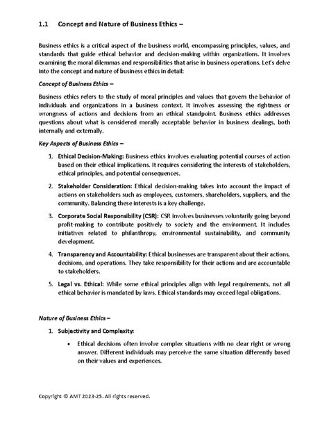 Unit 1 - Exploring Business Ethics: Concepts, Purpose & Principles ...