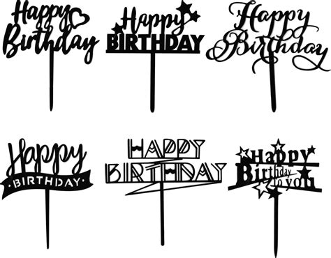 Buy 6 PCS Black Happy Birthday Cake Topper Double-Sided Shiny Black ...
