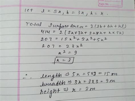 The dimensions of a cuboid are in the ratio 5:3:1 and its total surface ...