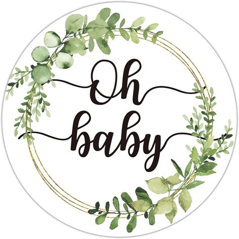 Buy 50 Greenery Wreath Oh Baby Gender Neutral Stickers - Baby Shower ...