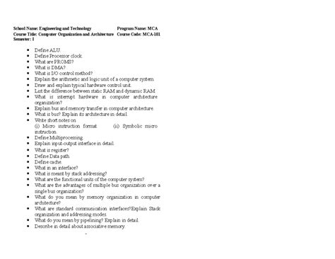 MCA-101 - Question paper - School Name: Engineering and Technology ...