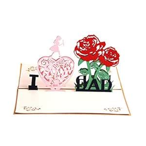 Amosfun Father's Day Gift Card Greeting Card 3D Pop Up I Love Dad ...