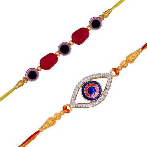 Mahi Combo of 2 Meenakari Work Evil Eye Nazariya Rakhis with Pink and ...