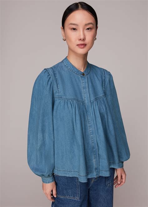 Denim Mollie Chambray Denim Blouse | WHISTLES | Whistles US