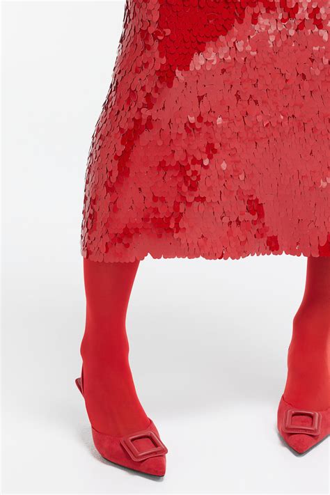 Sequined midi skirt - Bright red - Ladies | H&M GB