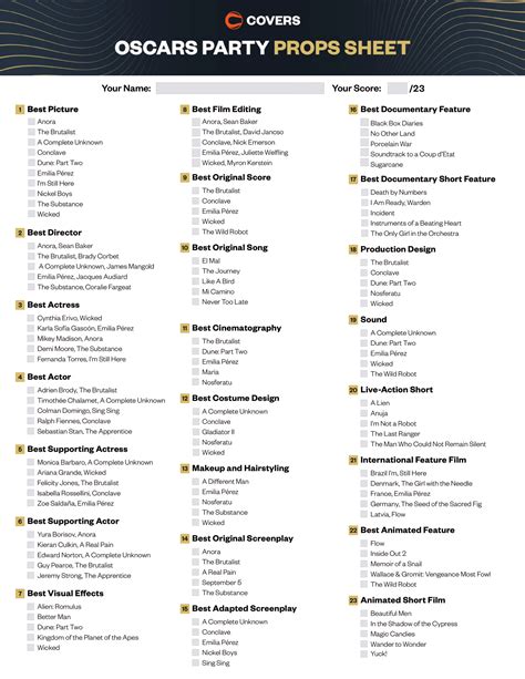 2025 OSCARS BALLOT: FREE PRINTABLE SHEET FOR THE 97TH ACADEMY AWARDS ...