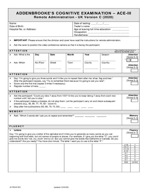 Fillable Online Applying ACE-III, M-ACE and MMSE to Diagnostic ...