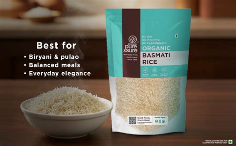 Pure & Sure Organic Basmati Rice 1Kg | Everyday Use Long Grain Rice ...