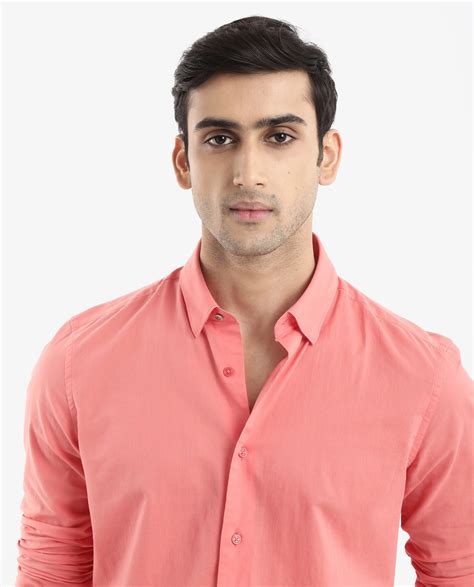 Rare Rabbit Men's Cambroc Flouroscent Orange Cotton Plain Regular Fit