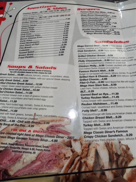 Menu at Mega Classic Diner restaurant, Flint