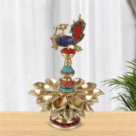 Buy Kartique Brass Diyas for Puja : Peacock Oil Lamp Diya with Table ...