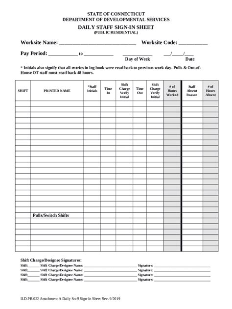 Connecticut Daily Staff Sign-In Sheet - Blank Fillable Template | Fill ...