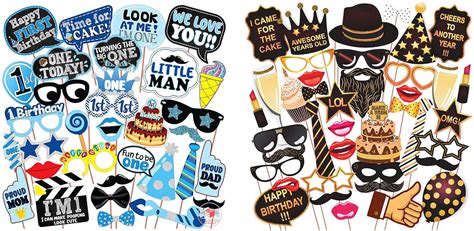 WOBBOX First Birthday Photo Booth Party Props Blue for Baby Boy, 1st ...