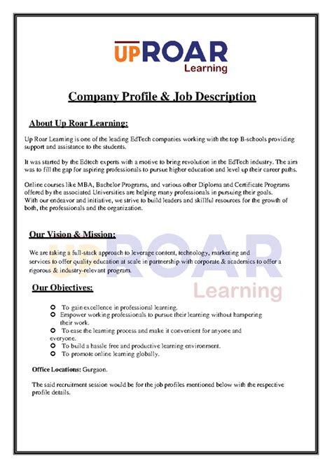 Up Roar Learning Annexure updated (1) (1) - Company Profile & Job ...