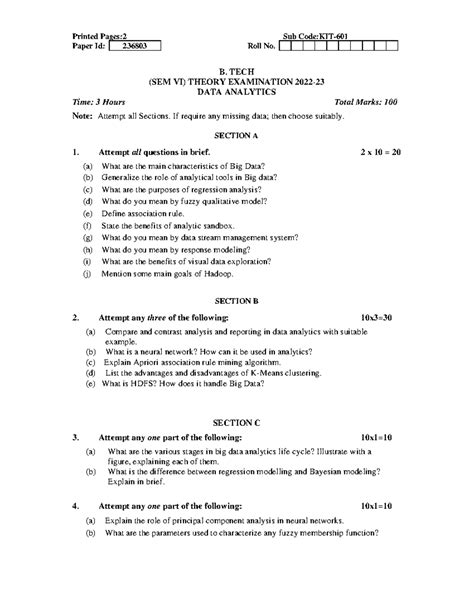 2022-23 QP - Aktu question paper - Printed Pages:2 Sub Code:KIT- Paper ...