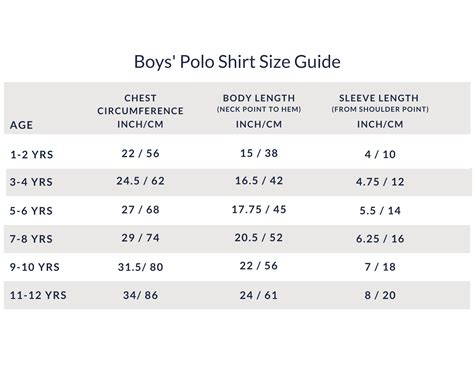 Size Chart For Youth Polo Shirts
