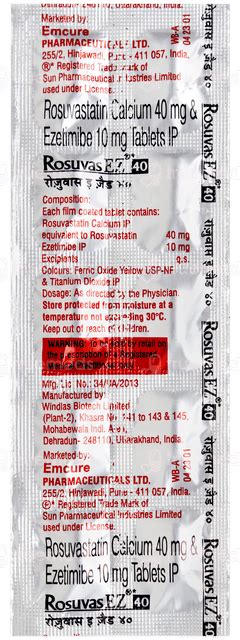 Rosuvas Ez 40 Mg Tablet 10 - Uses, Side Effects, Dosage, Price | Truemeds