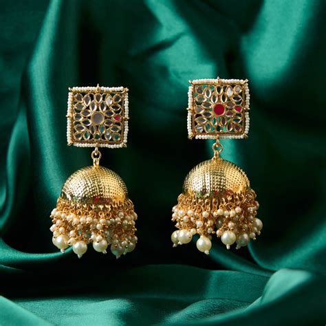 Moonstruck Traditional Indian Dome Shaped Golden Jhumka/Jhumki Earring ...