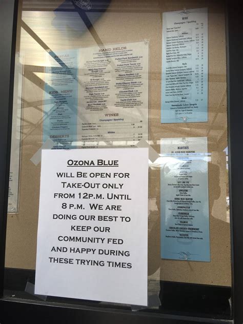 Menu at Ozona Blue Grilling Co restaurant, Palm Harbor