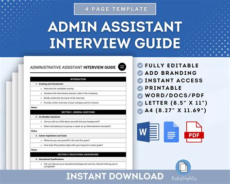 Administrative Assistant Interview Guide Template | ProBizTemplates