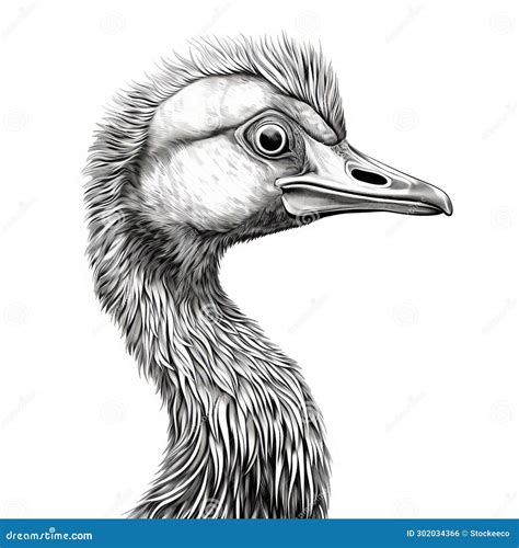 Surrealistic Ostrich Drawing with Black and White Outline Stock ...
