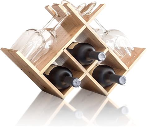 REHAU Wood Wine Racks Countertop with Glass Holder (4) – Sturdy Bamboo ...