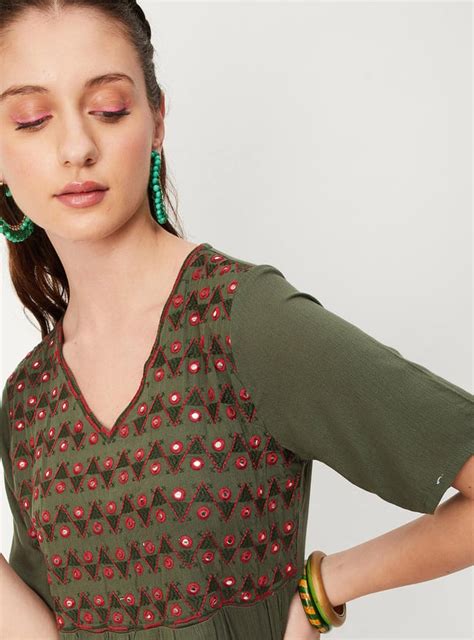 Buy Women Embellished V-Neck Tiered Dress Online at just Rs. 1199.0 ...