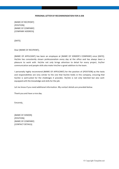 Personal Letter Example for Job 的图像结果